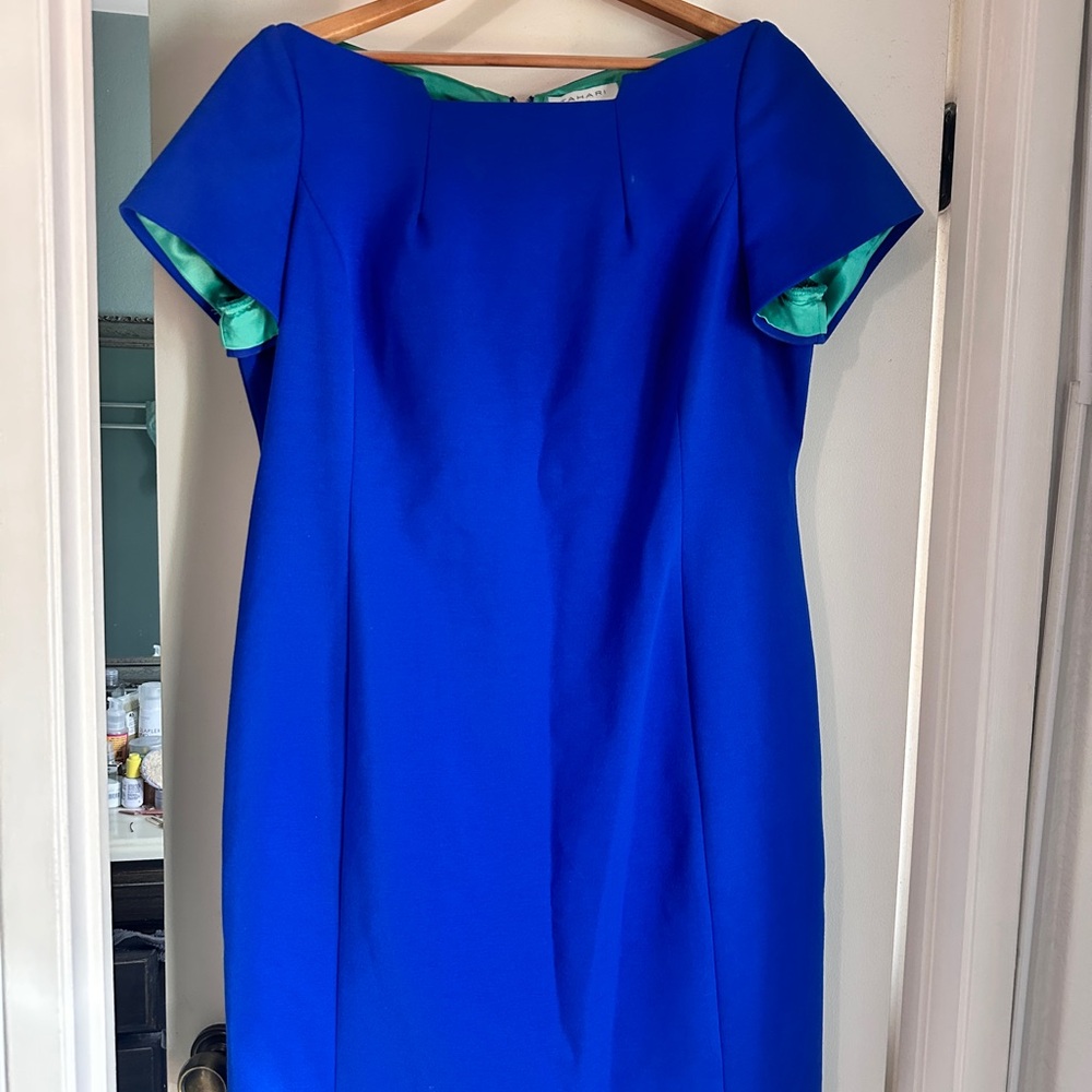 Tahari Blue Dress with Green silk lining